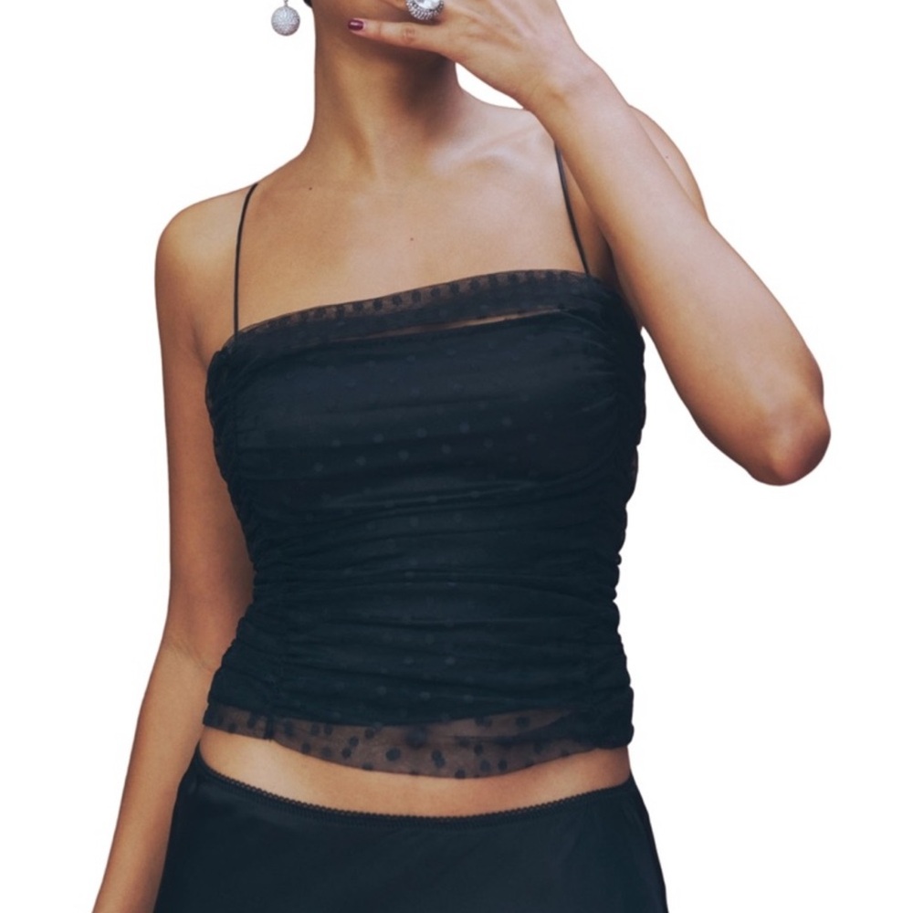 Reformation Amber Sheer Polka Dot Black Tank